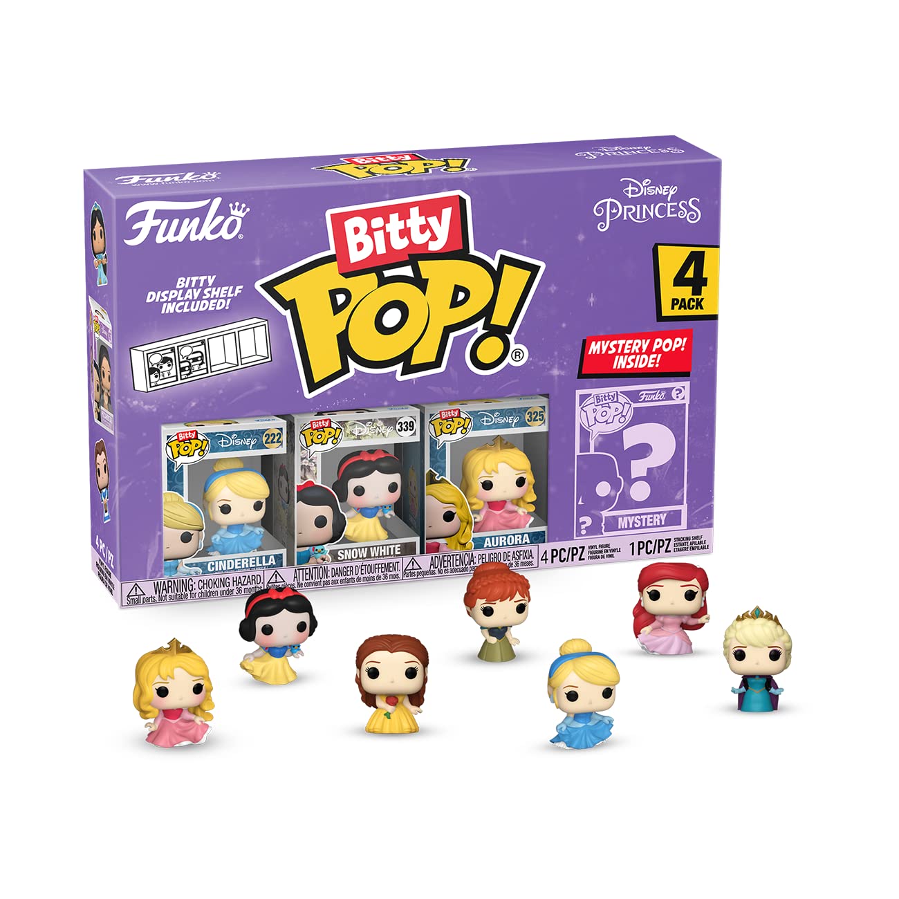 Buy now Funko Bitty Pop Disney Princesses - Cinderella, Snow White, Aurora and A Surprise Mystery Mini Figure - 0.9 Inch (2.2 Cm) Collectable - Stackable Display Shelf Included - Gift Idea at indiglob india