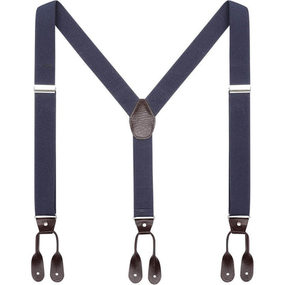 AWAYTR Mens Brown Button End Suspenders - Adjustable Elastic Y Shape Tuxedo Suspender