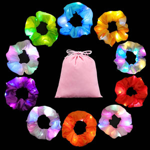 10PCS LED Hair Scrunchies with Light Modes for Girls, Premium Elastic Bands with Gift Bag - Glowing Hair Rings, Great Holiday Headwear - My Store