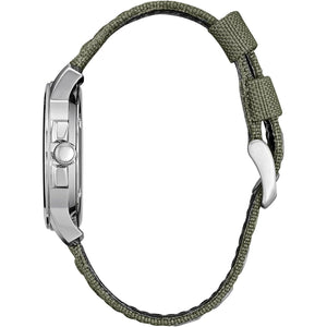 Citizen Men's Eco-Drive Weekender Garrison Field Watch in Stainless Steel with Olive Nylon Strap, Black Dial (Model: BM8180-03E)
