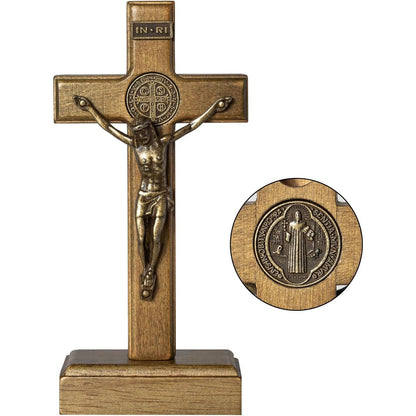 KUXBET Wood Standing Cross 5inch Small Crucifix - Jesus Christ Wall Cross Crucifix for Table or Wall Decor Home Decoration