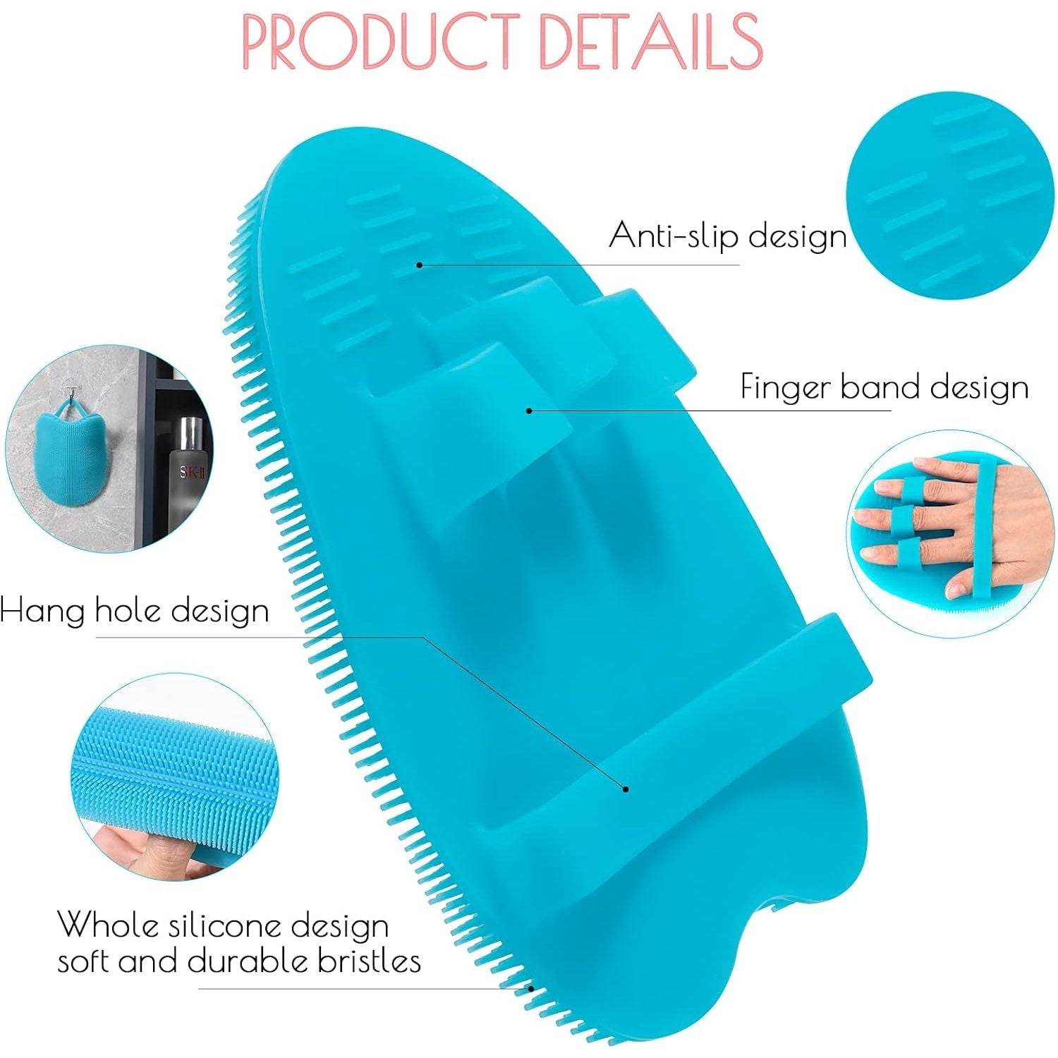 1 Pack Pure Silicone Food-grade Body Brush Shower Cleansing Scrubber Gentle Exfoliating Glove Soft Bristles (Blue) - My Store