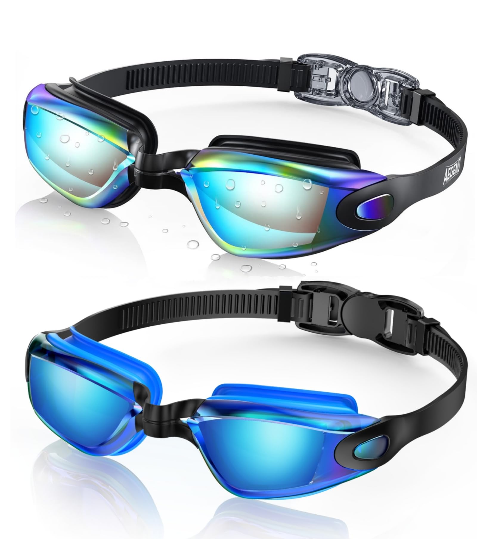 Buy now Aegend Swim Goggles, 2 Pack Swimming Goggles No Leaking Adult Men Women Youth Aqua & Blue-black at indiglob india