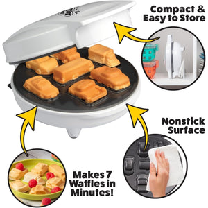 Car Mini Waffle Maker- Xmas Gift for Him- Make 7 Different Race Cars Trucks & Automobile Vehicle Shaped Pancakes for Kids Adults- Electric Waffler Iron w Recipe Guide, NonStick Pan Cake Baker Machine
