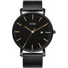 BUREI Men Watches Brown Leather Fashion Minimalist Wrist Watch Simple Ultra Thin Waterproof Quartz Watches All Black Stainless Steel Mesh Band,Gift for Men Women - Gold dark black