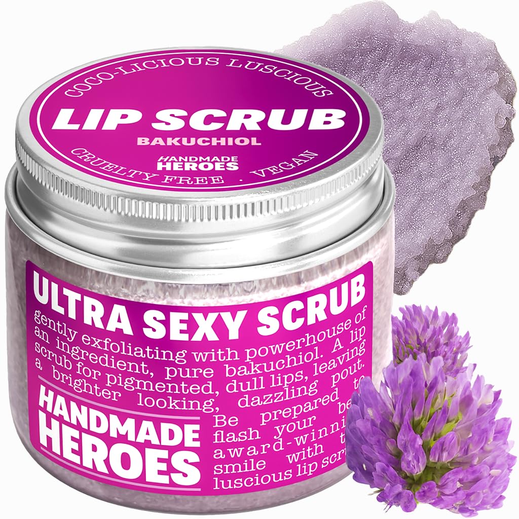 Buy now Handmade Heroes 100% Natural Lip Scrub, Vegan Conditioning Coconut Exfoliator - Gentle Exfoliant, Sugar Polish and Scrubber for Chapped Dry Lips, 1oz (Coconut Sorbet) 03 - Bakuchiol (Brightening) at indiglob india