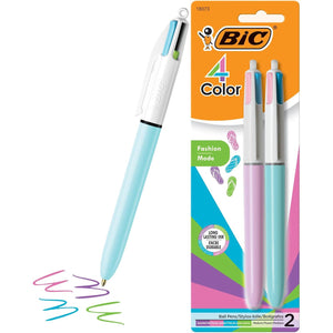 BIC 4 Color Fashion Retractable Ballpoint Pen with 1.0 mm Medium Point and Assorted Ink, 2-Count Pack in Multicolor