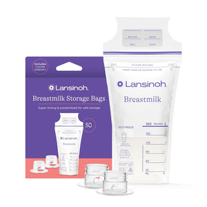 Lansinoh Breastmilk Storage Bags, 50 Count with 2 Pump Adapters, Baby Essentials, Fast Freeze & Thaw Breast Milk Bags for Baby Bottle Feeding, Superior Strength & Stretch, 6 Ounce