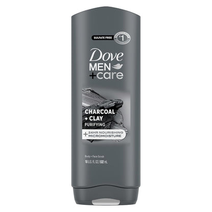 DOVE MEN + CARE Body and Face Wash Purifying Charcoal + Clay Body Wash for Men with 24-Hour Nourishing Micromoisture Technology 18 oz