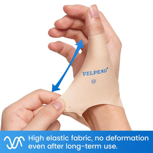 Velpeau Elastic Thumb Support Brace Liner (Pack of 2), Splashproof Thumb Wrist Compression Sleeve for Arthritis Pain, Tendonitis, Sprains, Sports, Fits Left & Right Hands (Khaki, Short Version, M)