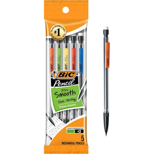 BIC Xtra-Smooth Mechanical Pencils with Erasers, Medium Point (0.7mm), 5-Count Pack, Bulk Mechanical Pencils for School or Office Supplies