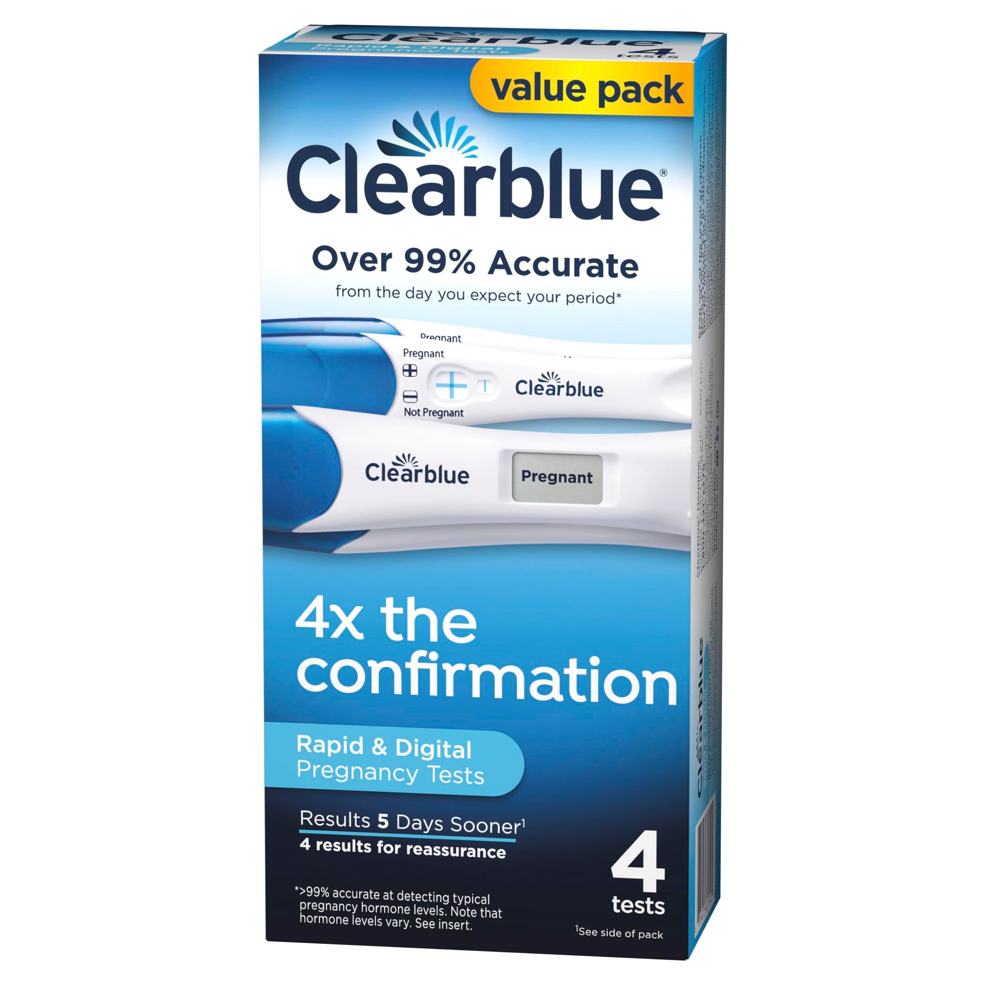 Buy now Clearblue Pregnancy Test Combo Pack, 4ct - Digital with Smart Countdown & Rapid Detection - Value Pack at indiglob india