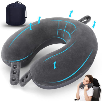 Travel Pillow, Best Memory Foam Neck Pillow Head Support Soft Pillow for Sleeping Rest, Airplane Car & Home Use (Grey)