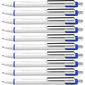 Schneider Slider Xite XB (Extra Broad) Ballpoint Pen, Refillable + Retractable, 1.4 mm, White Barrel w/Blue Accents, Blue Ink, Box of 10 Pens (133203)