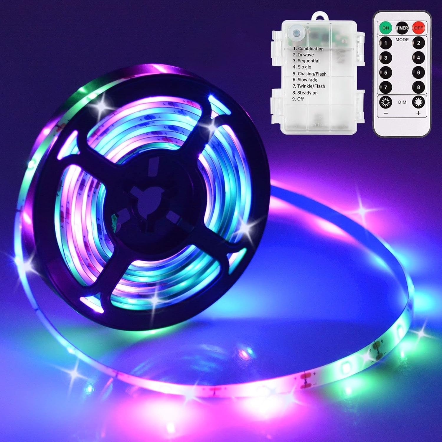 Buy now echosari Battery Powered Led Strip Lights with Remote Warm White, 8 Modes, Dimmable, Timer, Self-Adhesive, Cuttable, Waterproof, 9.8FT 90Led Strip Lights for TV Kitchen Cupboard Bedroom Decor Multicolor at indiglob india