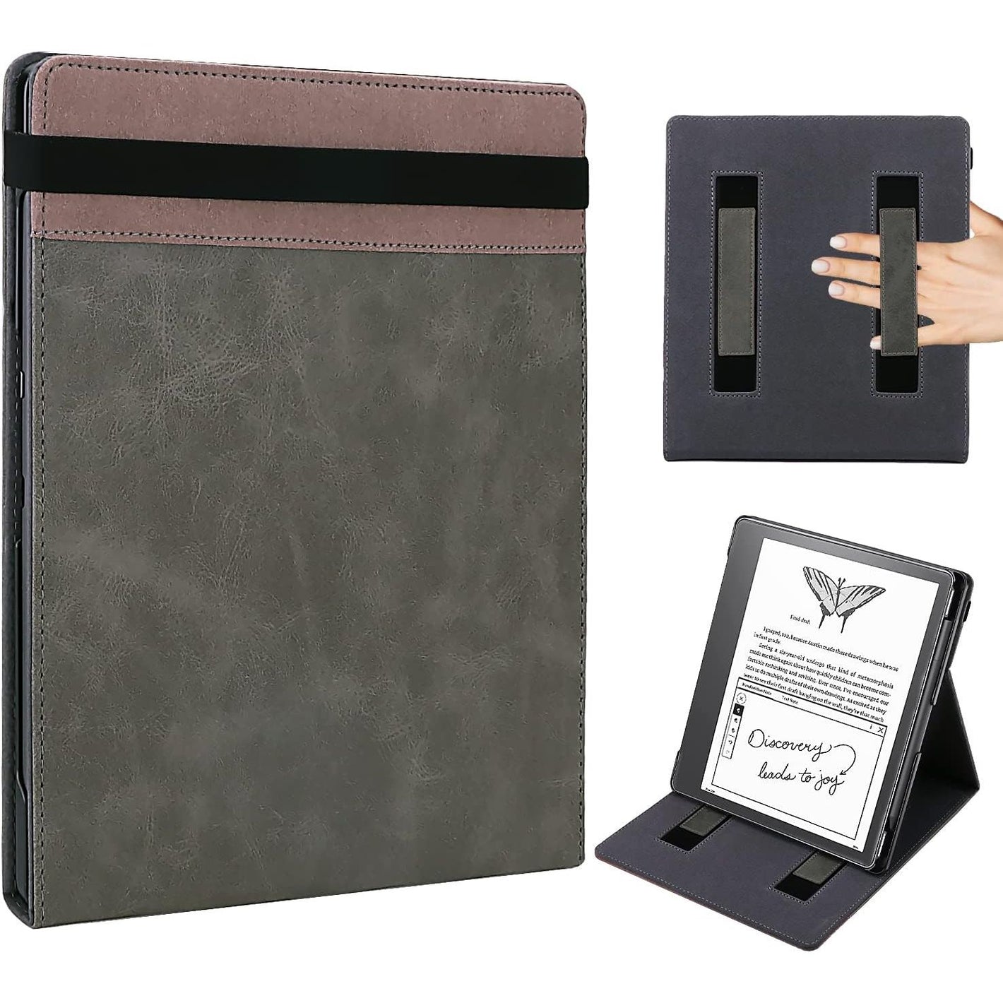 WALNEW Flip Case for 10.2-inch Kindle Scribe 2024/2022 Released, Two Hand Straps and Vertical Multi-Viewing Stand Cover with Auto Wake/Sleep for 10.2” Amazon Kindle Scribe E-Reader(Gray)