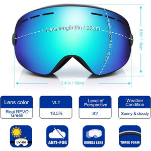 EXP VISION Snowboard Ski Goggles Men Women Youth, Anti Fog OTG Winter Snow Goggles Spherical Detachable Lens