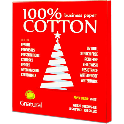 100% Cotton Paper，8.5 x 11 inch Business Paper, 24lb Inkjet Laser Printing Paper, White Color Waterproof Watermark Paper - 100 Sheets Low Starch