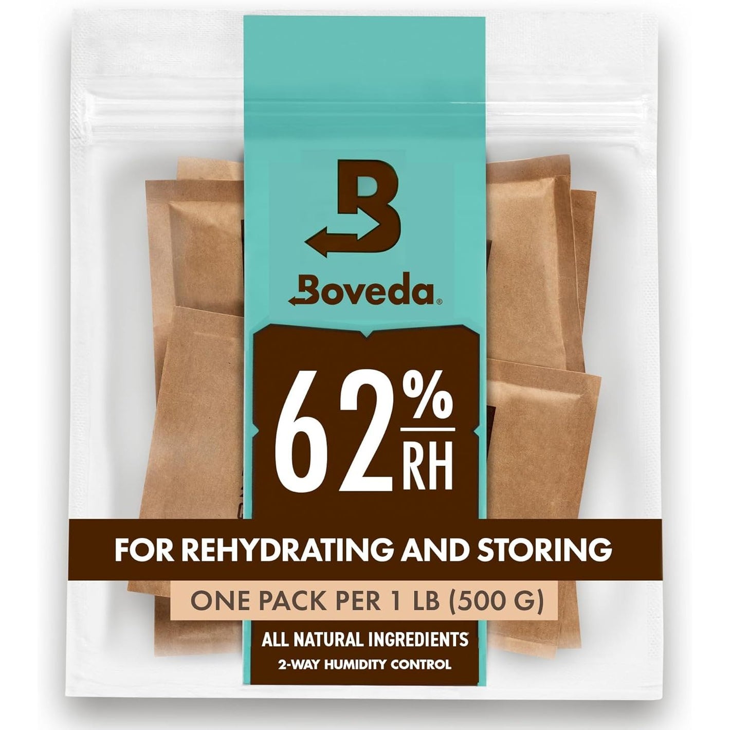 Boveda 62% Two-Way Humidity Control Packs For Storing 1 lb – Size 67 – 4 Pack – Moisture Absorbers for Storage Containers – Humidifier Packs – Hydration Packets in Resealable Bag