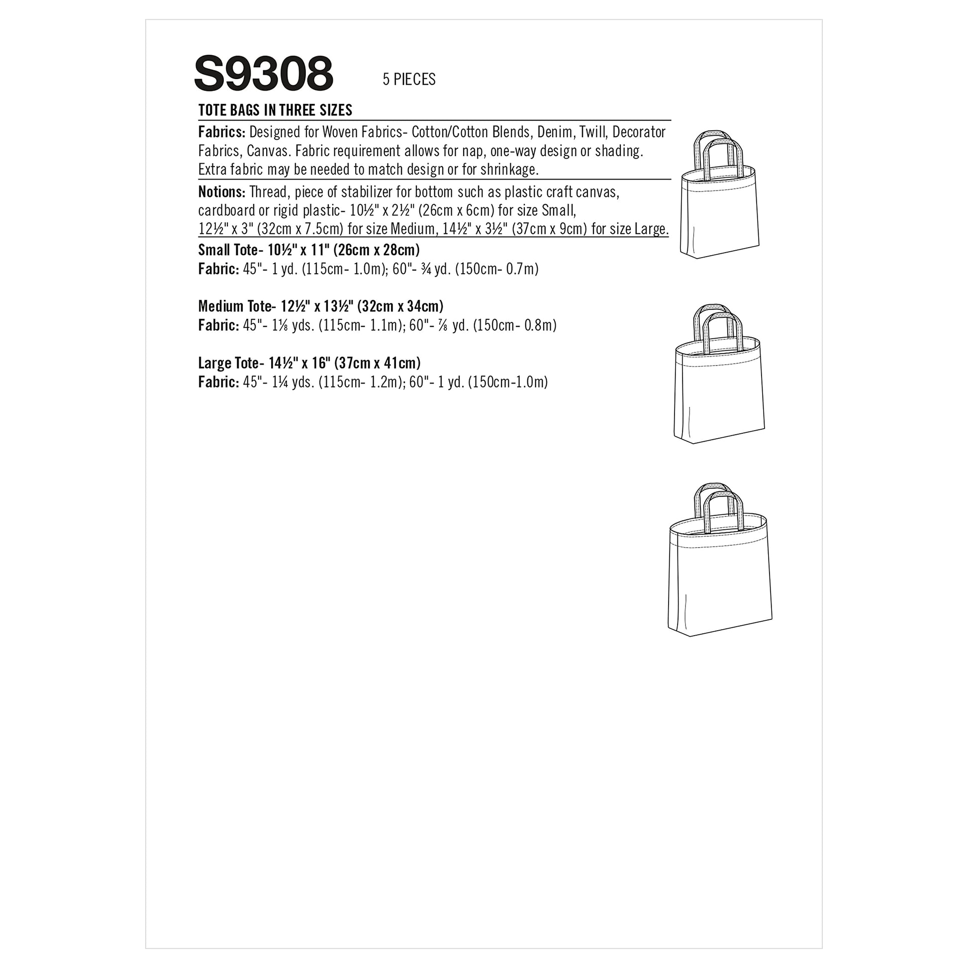 Buy now Simplicity Unlined Tote Bag Packet, Code 9308 Sewing Pattern, One Size, White, (SS9308OS) at indiglob india
