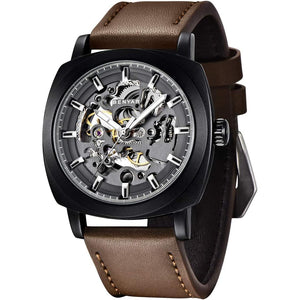 Benyar Automatic Watches for Men | Skeleton Mechanical Leather Strap Mens Watch | 45mm Dial | 30M Waterproof | Men's Stylish Gift