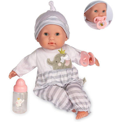 15" Realistic Soft Body Baby Doll with Open/Close Eyes | JC Toys - Berenguer Boutique | 10 Piece Gift Set with Bottle, Rattle, Pacifier & Accessories | Pink | Ages 2+