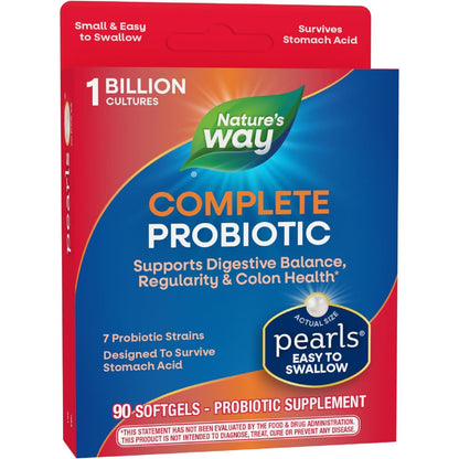 Nature's Way Complete Probiotic Pearls, Supports Digestive Balance*, 1 Billion Live Cultures, Supplement for Men and Women, No Refrigeration Required, 90 softgels