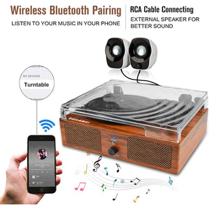 Vinyl Record Player Wireless Turntable with Built-in Speakers and USB Belt-Driven Vintage Phonograph Record Player 3 Speed for Entertainment and Home Decoration