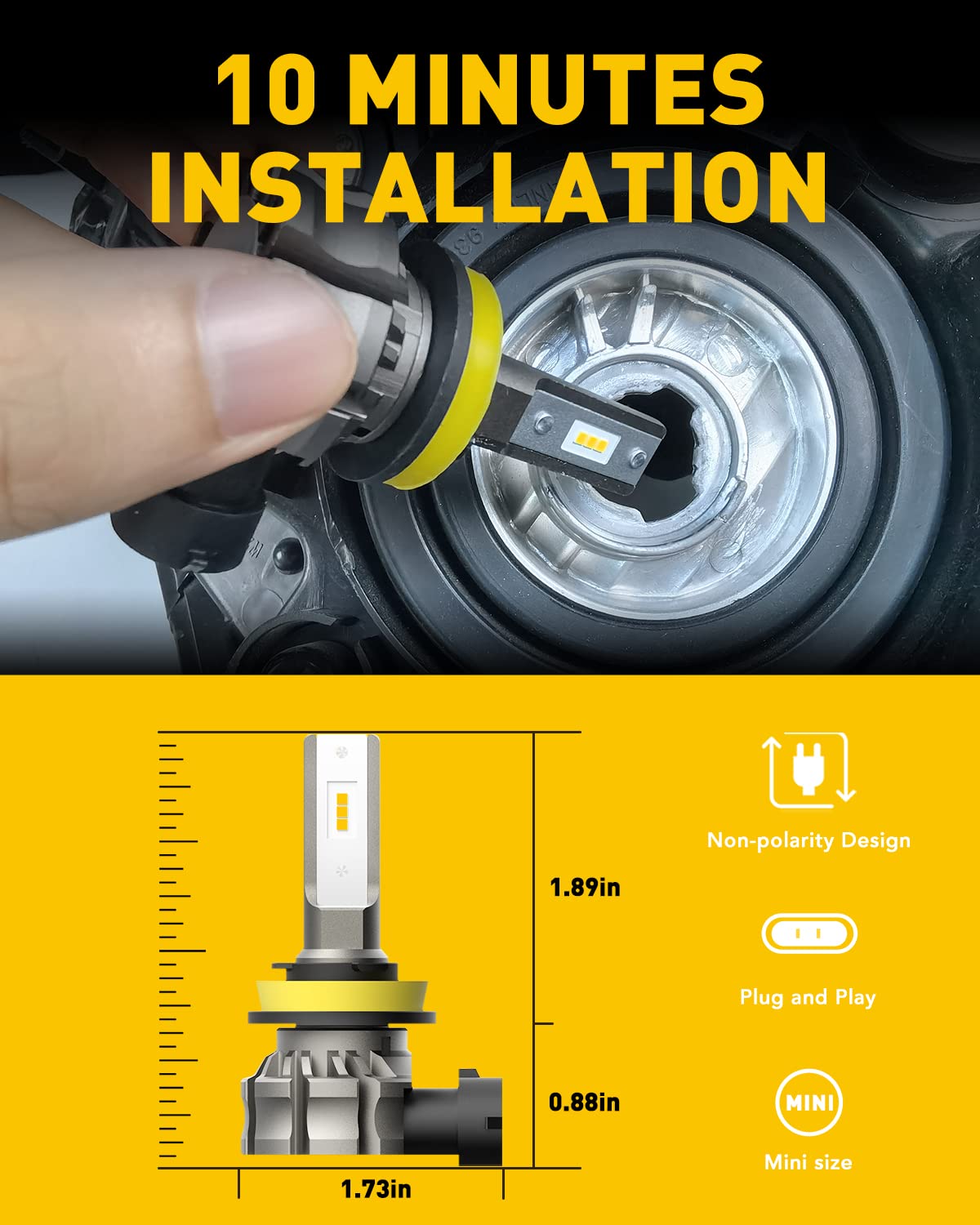 Buy now AUXITO H11/H8/H16 LED Fog Light Bulbs or DRL, 6000 Lumens 3000K Amber Yellow Light, 300% Brightness, CSP LED Chips Fog Lamps Replacement for Cars, Play and Plug (Pack of 2) at indiglob india