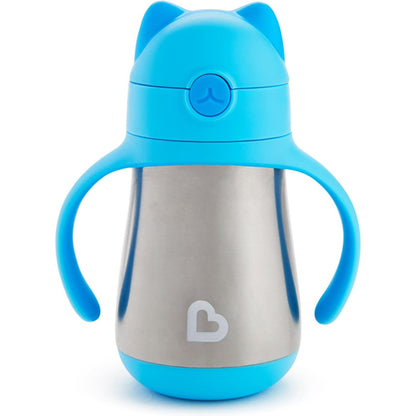 Munchkin Cool Cat Sippy Cup for Toddlers, Stainless Steel Straw Cup, 8 Ounce, Purple