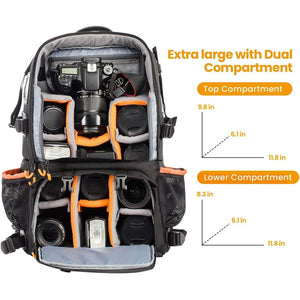 TARION 27L Large Waterproof Camera Backpack - 2 in 1 Professional Camera Bags for Photographers with 15.6" Laptop Compartment & Raincover & Tripod Holder (PB01)
