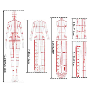 Fashion Drawing Template Ruler Set, Woman Sewing Humanoid Patterns Design, Clothing Measuring French Curve Rulers A4 Pattern Paper Draft Drawings