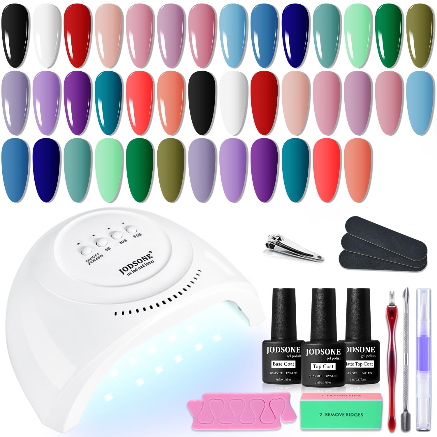 Buy now JODSONE Gel Nail Polish Kit with U V Light 32 Colors Gel Polish Nail + 4 Functional Adhesive Bottles Kit Soak Off Manicure Tools Gifts for Women 20KIT-SUN1G-01A at indiglob india