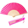 24pcs Imitated Silk Hand Fan Imitated Silk Fabric Bamboo Handheld Folded Fan Bridal Dancing Props Church Wedding Party Favors with Organza Bags (Cream) - Hot Pink