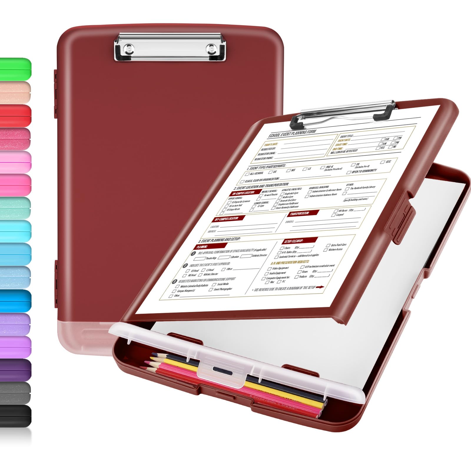 Buy now Sooez Clipboard with Storage, Clip Board 8.5 x 11 with Pen Holder, Plastic Organization Case Box for Letter Legal A4 Size Paper, Low Profile Clip, Nurses Teachers Must Haves, School & Office Supplies at indiglob india