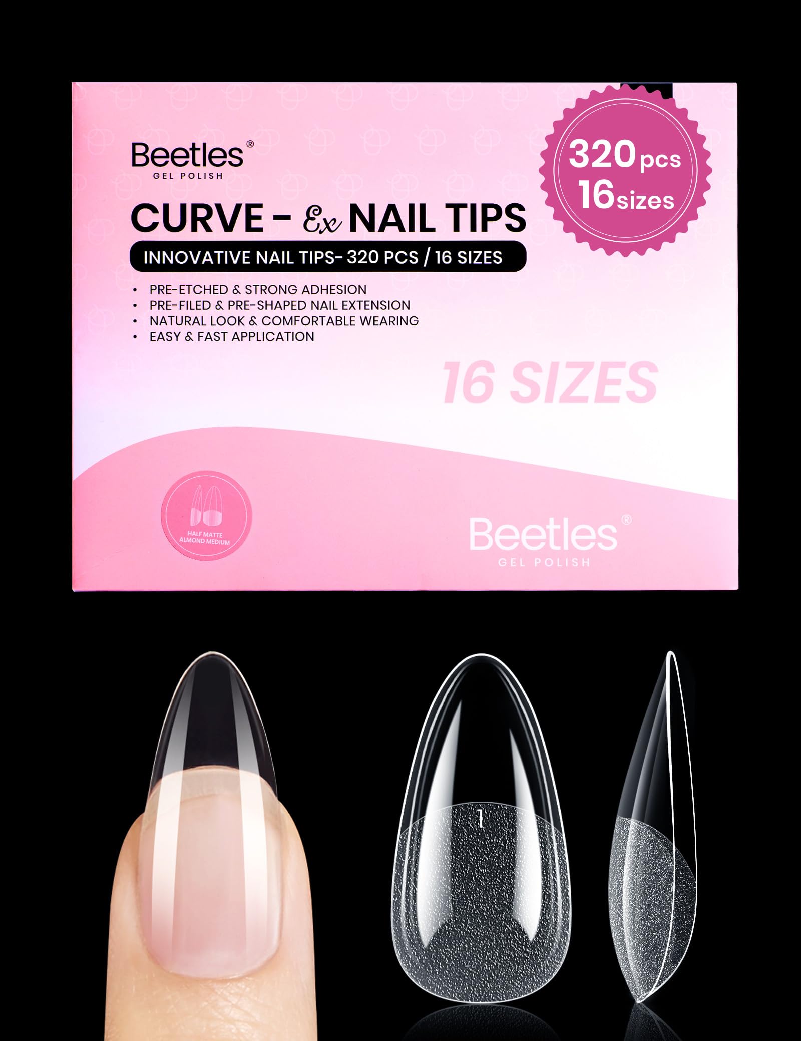 Buy now beetles Gel Polish 2Pcs 15ml Nail Glue Kit for Acrylic Nails, 5 in 1 Super Strong Brush in Nail Gel Glue for False Nails Tips and Gel Nail Polish Led Lamp Required 0-2-Medium Almond 320pcs (Curve-EX Nail Tips) at indiglob india