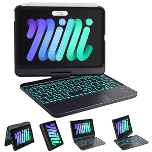 GreenLaw Keyboard Case for iPad mini 7 A17 Pro(2024) & Mini 6 (2021) 8.3", 360° Rotate Case for iPad mini 7th/6th Generation, Touchpad Keyboard with 7 Color Backlit, Type-C Rechargeable, Black