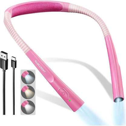 Buy now Glocusent Book Light, 3-Color & 6-Brightness Reading Light, Bendable Neck Light, 80-hr Lasting Rechargeable Lamp, Perfect Book Light for Reading in Bed, Knitting, Camping, Repairing, Book Lovers Gifts Slim-Medium Light Pink at indiglob india