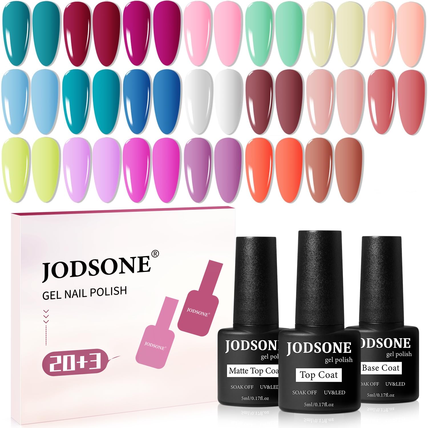 Buy now JODSONE 36 PCS Gel Nail Polish Set-32 Colors Gel Polish Kit Base Coat Glossy Matte and Glitter Top Coat Nail Polish Set Green Blue Red Pink Collection Gifts for Women at indiglob india