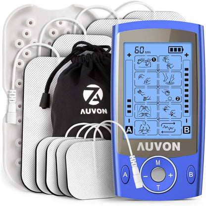 AUVON Dual Channel TENS Unit Muscle Stimulator Machine with 20 Modes, 2" and 2"x4" TENS Unit Electrode Pads