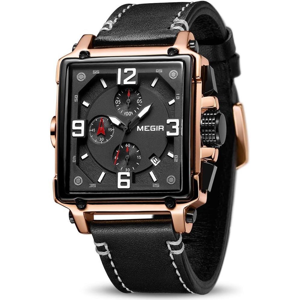 MEGIR Men's Analogue Army Military Chronograph Luminous Quartz Watch with Fashion Leather Strap for Sport & Business Work ML2061G