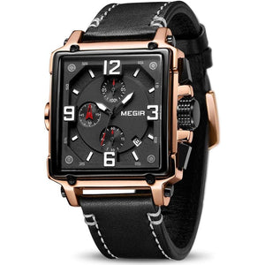 MEGIR Men's Analogue Army Military Chronograph Luminous Quartz Watch with Fashion Leather Strap for Sport & Business Work ML2061G