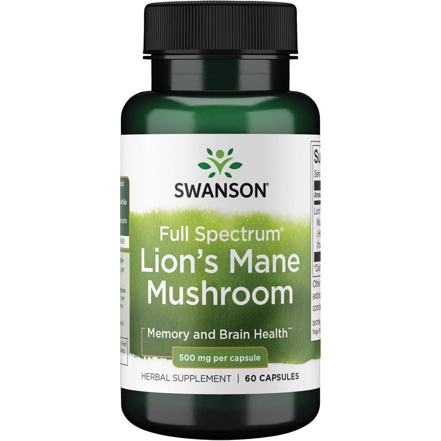 Swanson Lion's Mane Mushroom Capsules - 500 mg Each, 60 Capsules - Herbal Supplement Supporting Cognitive Function