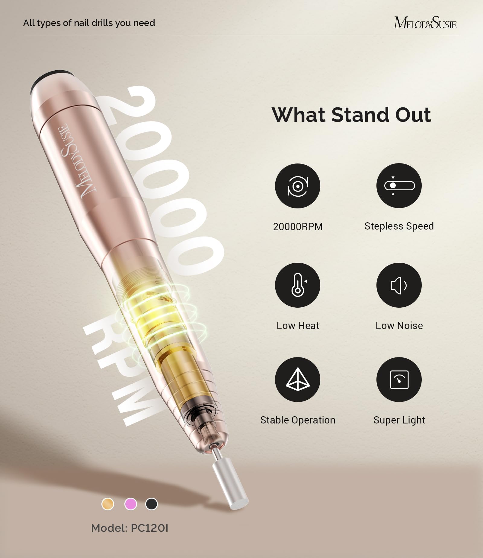 Buy now MelodySusie Pen-Shaped Portable USB Nail Drill, PC120I 20000RPM Electric Nail File with Compact Design for All Nail Care, Manicure Polishing, Shaping & Gel Removal at Home for Beginners at indiglob india