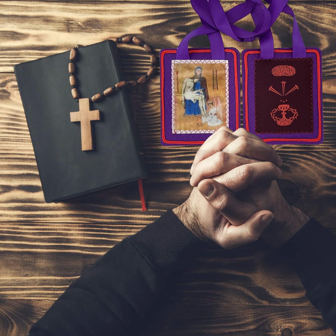 Buy now Scapulars Catholic,Purple Scapular of Benediction and Protection, Scapular of Marie Julie Jahenny, Escapularios Catolicos, Handmade Scapulars Catholic Necklace Gift for Church Religious Decor at indiglob india