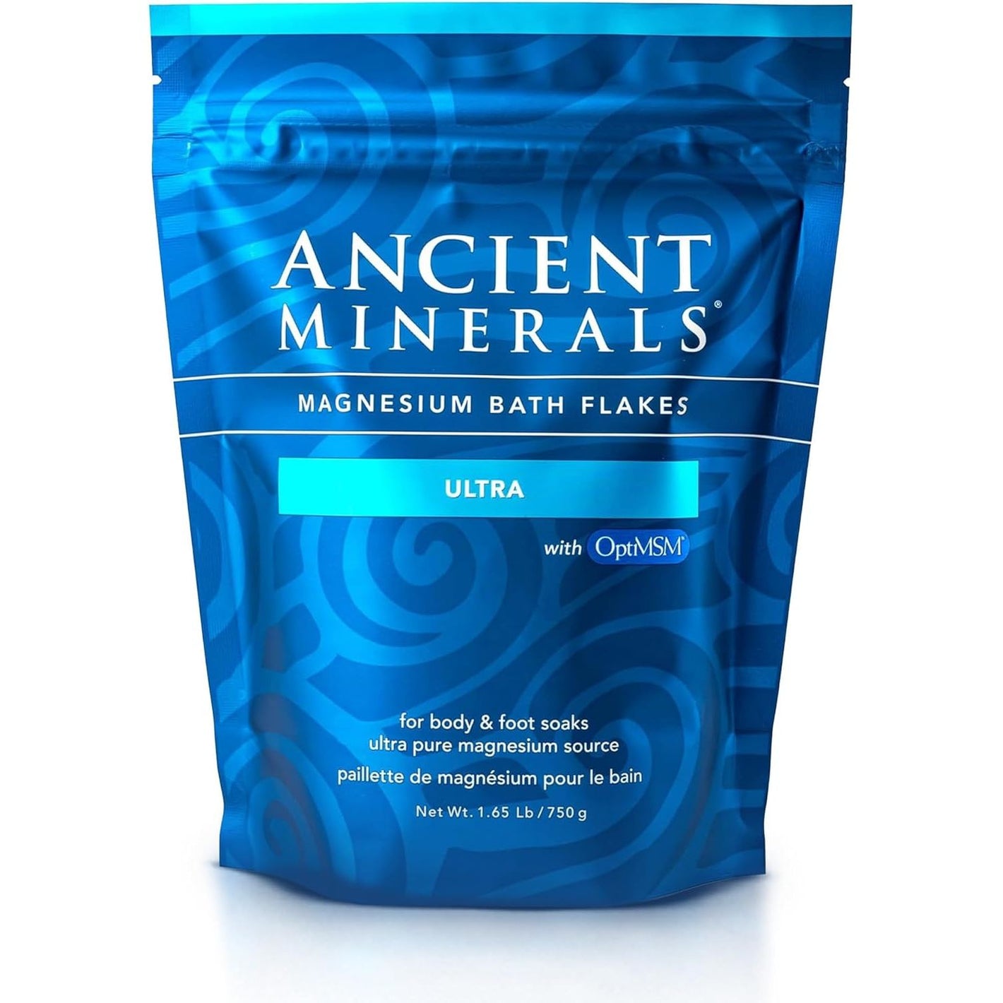 Ancient Minerals Magnesium Bath Flakes Ultra with OptiMSM – Pure Zechstein Magnesium Chloride and Organic Sulfur Bath Salts, Soothing Mineral Soak for Skin & Body, 1.65 lb