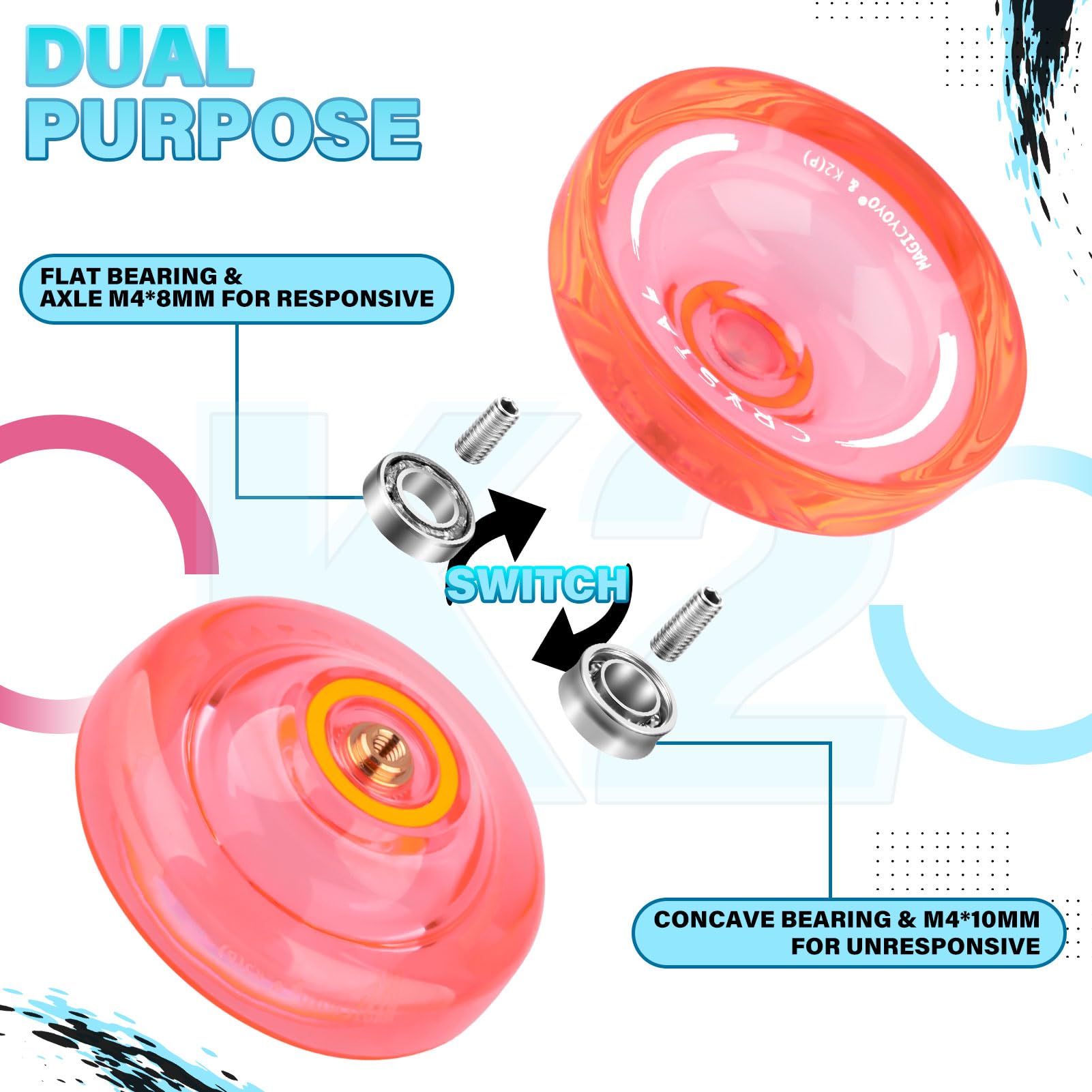 Buy now MAGICYOYO K2 Plus Crystal Orange Yoyo, Professional Fingerspin Trick Yo Yo for Kids/Adults, Responsive Yo-yo for Beginner, Replacement Unresponsive Bearing with 6 Yo yo Strings+Bearing Remover at indiglob india