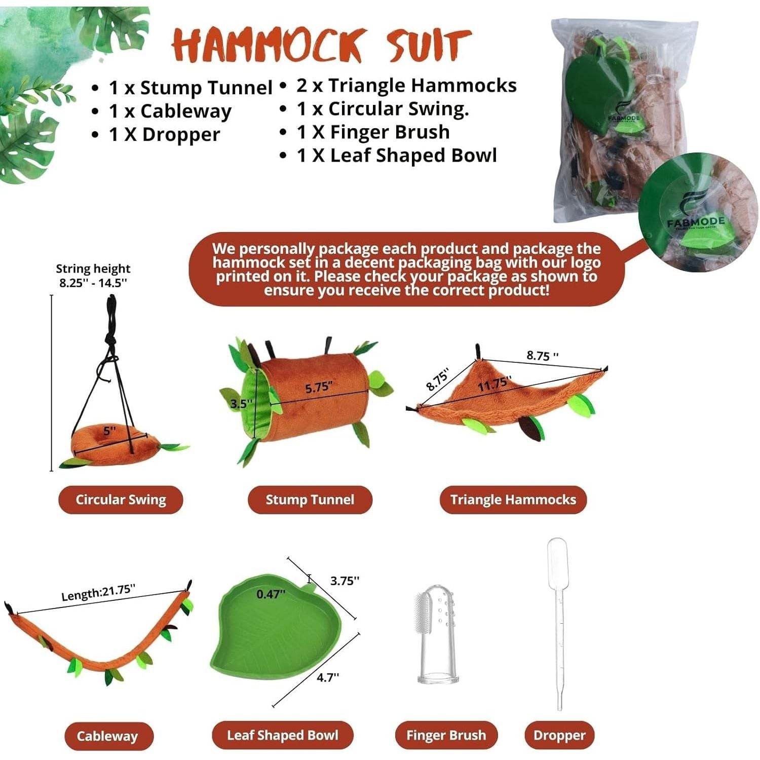 5Pcs Sugar Glider Supplies Cage Accessories Hammock Set Hanging Bed Hideout for Small Animal Pets Hamster Guinea Pig Squirrel Gerbils - My Store