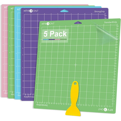 HTVRONT Variety Cutting Mat, 2 Pcs Cutting Mat 12x12 Compatible with Cricut Maker 3/Maker 4/Maker/Explore 3/4/Air 2/One Cutting Machine (LightGrip, StandardGrip), Cutting Mats Replacement Accessories