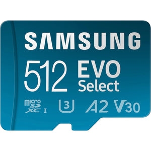 SAMSUNG EVO Select Micro SD-Memory-Card + Adapter, 512GB microSDXC 130MB/s Full HD & 4K UHD, UHS-I, U3, A2, V30, Expanded Storage for Android Smartphones, Tablets, Nintendo-Switch (MB-ME512KA/AM)